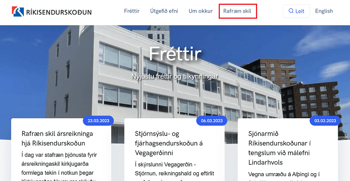 Hlekkur á rafræn skil er að finna efst á vefsíðu embættisins Hlekkur á rafræn skil er að finna efst á vefsíðu embættisins